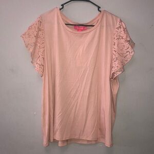 Lace Flutter Sleeve T-shirt In Blush Size 2X